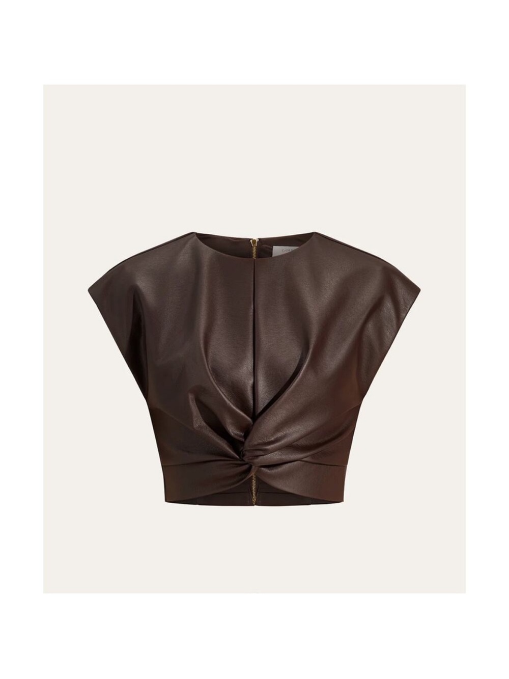 NWT: Commense Faux Leather Twist- Knot Front Crop Top - Dark Brown Small